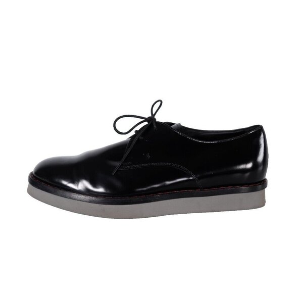 Tod's Women 39.5 Black Lace Up Platform Loafers Rubber Sole Glossy Leather Shoes - Picture 7 of 11